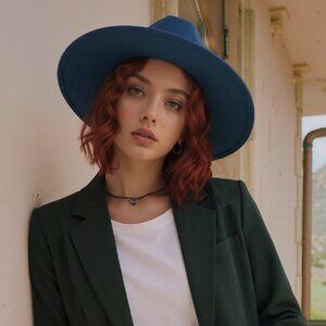 Brixton Leigh Australian WOOL FELT Wide Brim Fedora Hat INDIE TEAL BLUE NEW